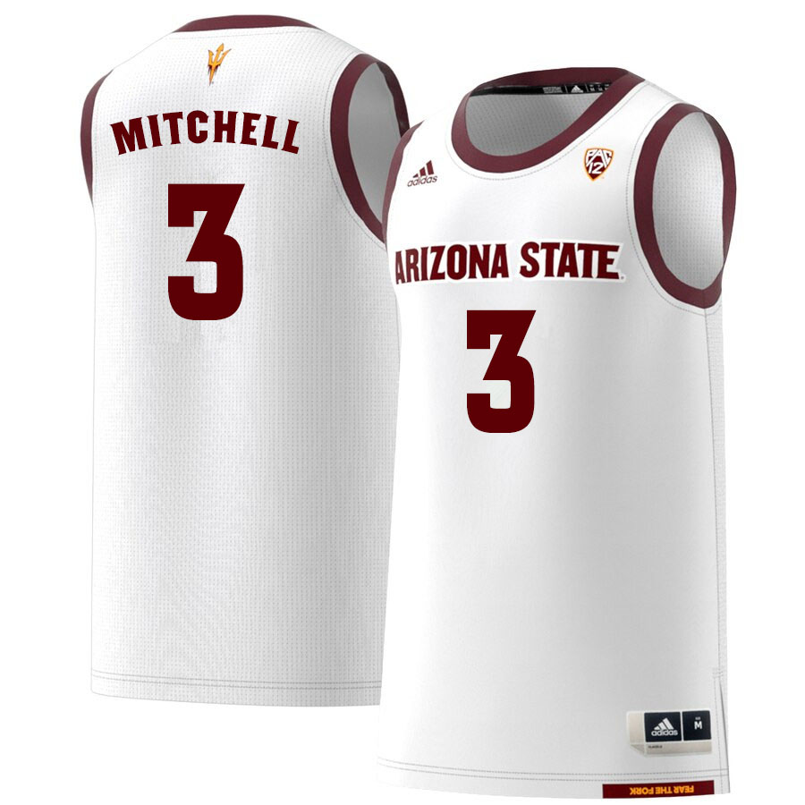 Men #3 Mickey Mitchell Arizona State Sun Devils College Basketball Jerseys Sale-White